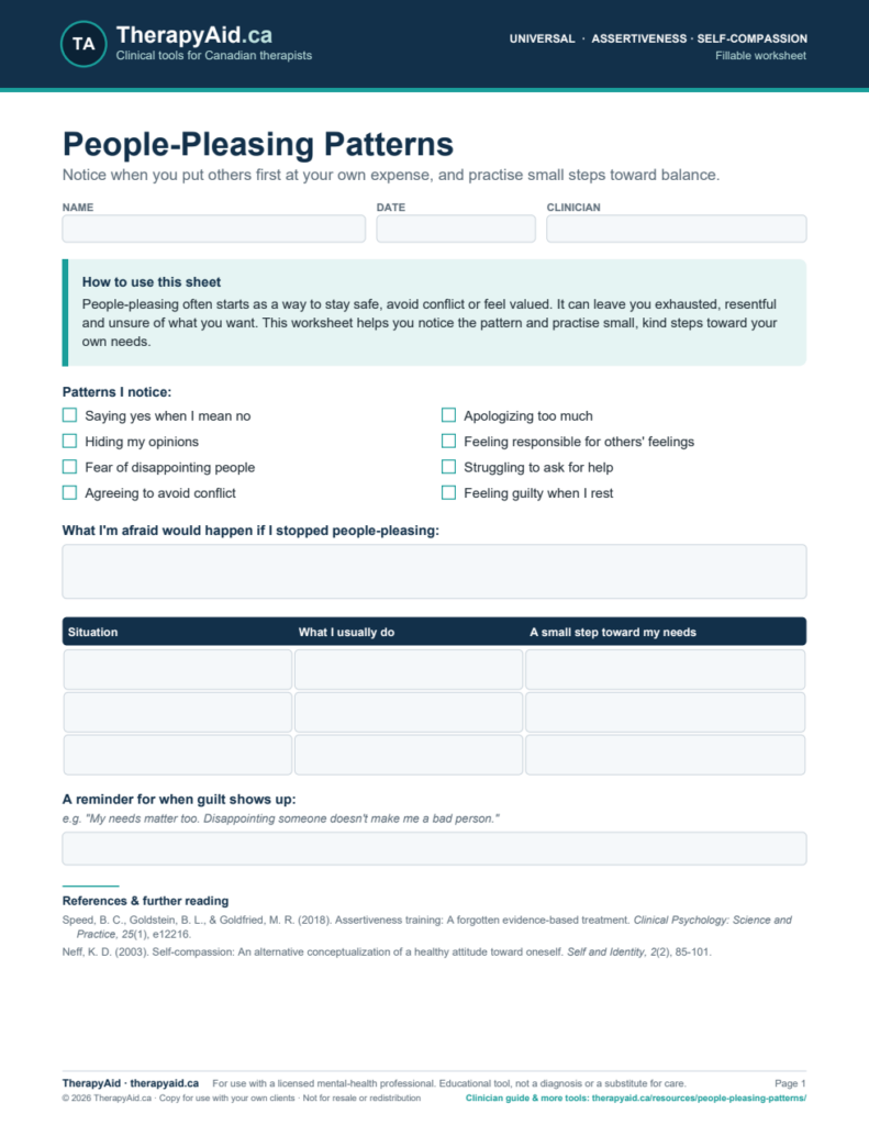 Preview of the People-Pleasing Patterns worksheet