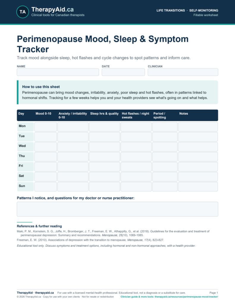 Preview of the Perimenopause Mood, Sleep & Symptom Tracker worksheet