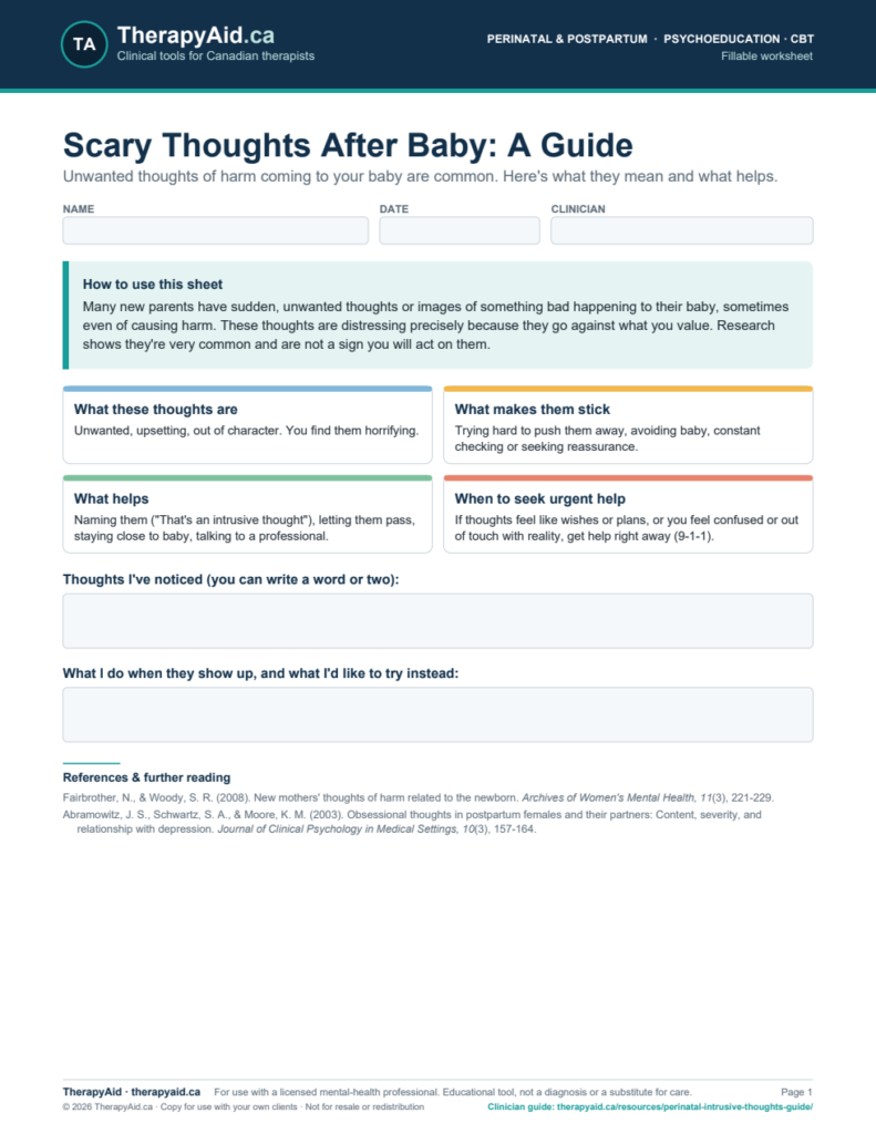 Preview of the Scary Thoughts After Baby: A Guide worksheet