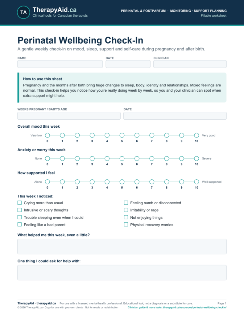 Preview of the Perinatal Wellbeing Check-In worksheet
