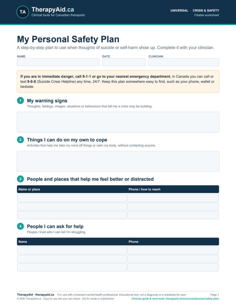 Preview of the My Personal Safety Plan worksheet