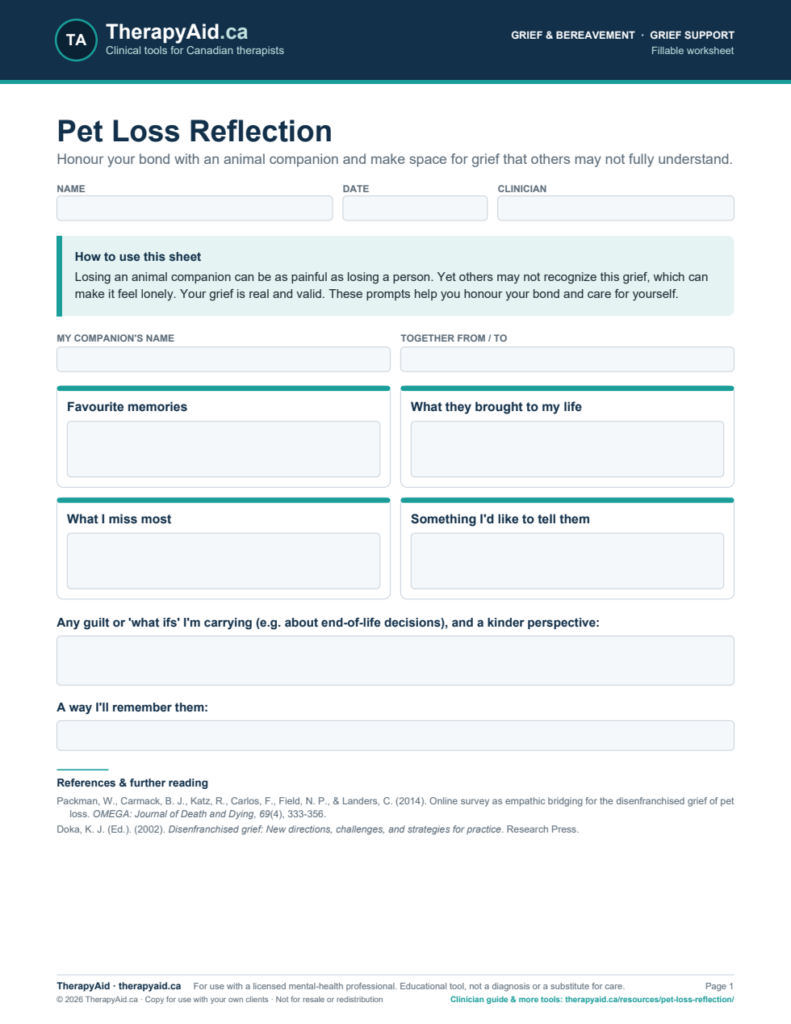 Preview of the Pet Loss Reflection worksheet