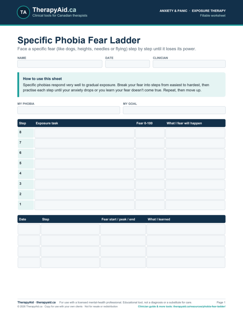 Preview of the Specific Phobia Fear Ladder worksheet