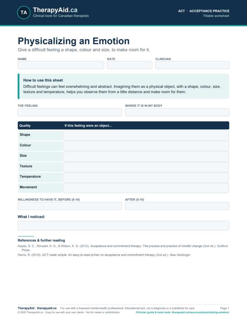 Preview of the Physicalizing an Emotion worksheet