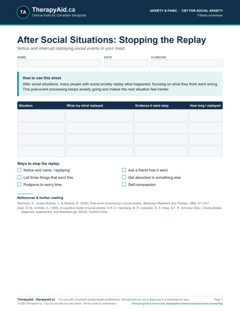 Preview of the After Social Situations: Stopping the Replay worksheet