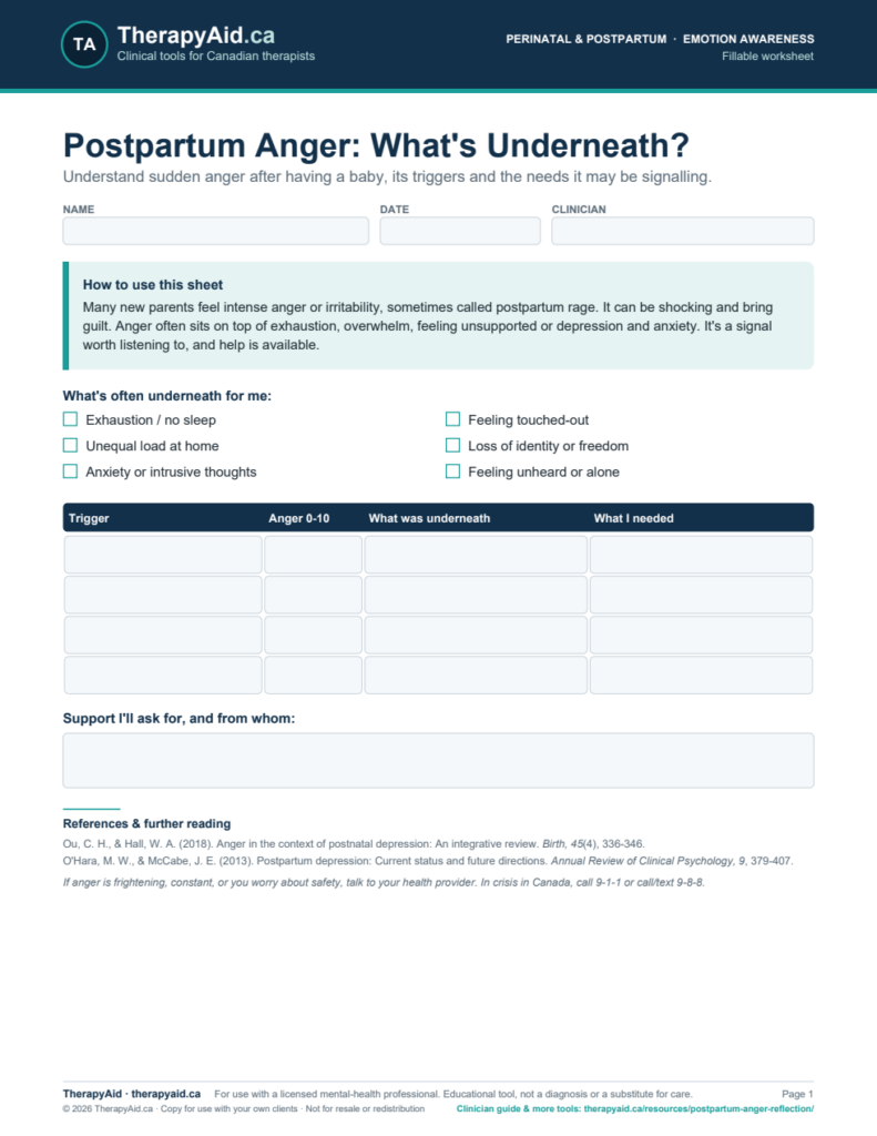 Preview of the Postpartum Anger: What’s Underneath? worksheet