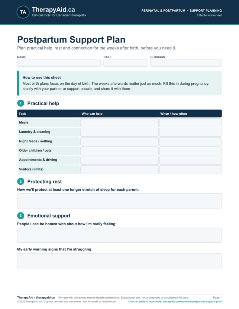 Preview of the Postpartum Support Plan worksheet