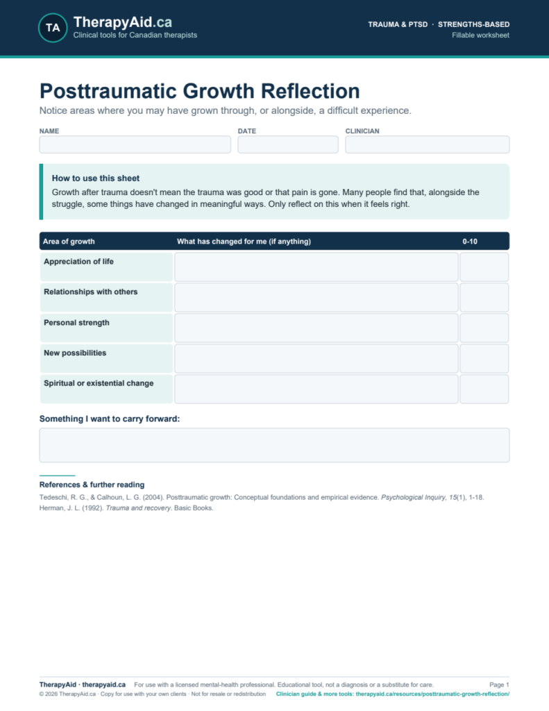 Preview of the Posttraumatic Growth Reflection worksheet