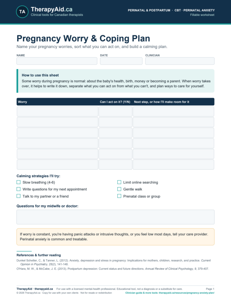 Preview of the Pregnancy Worry & Coping Plan worksheet
