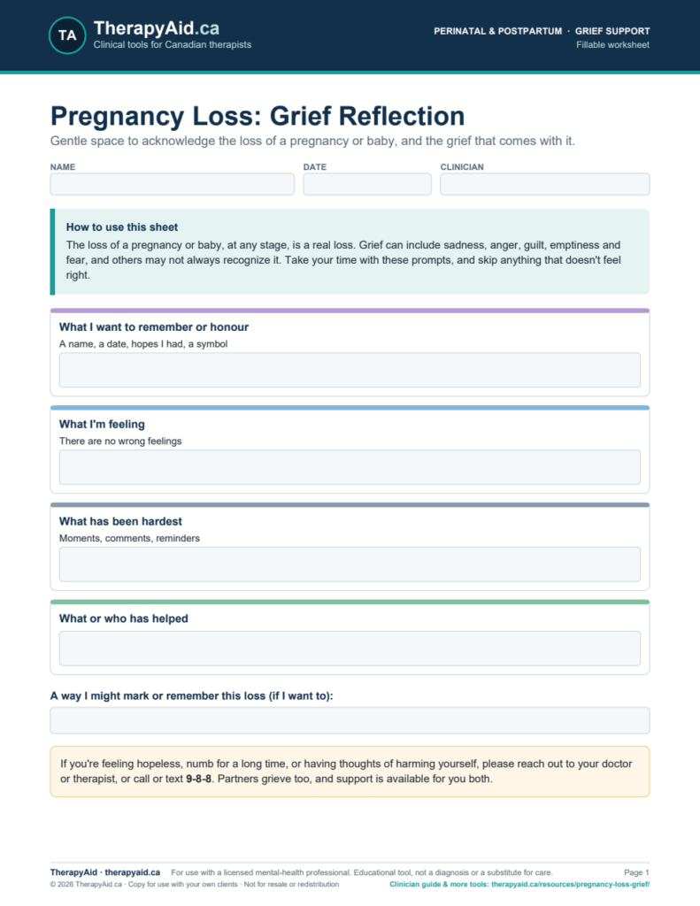 Preview of the Pregnancy Loss: Grief Reflection worksheet