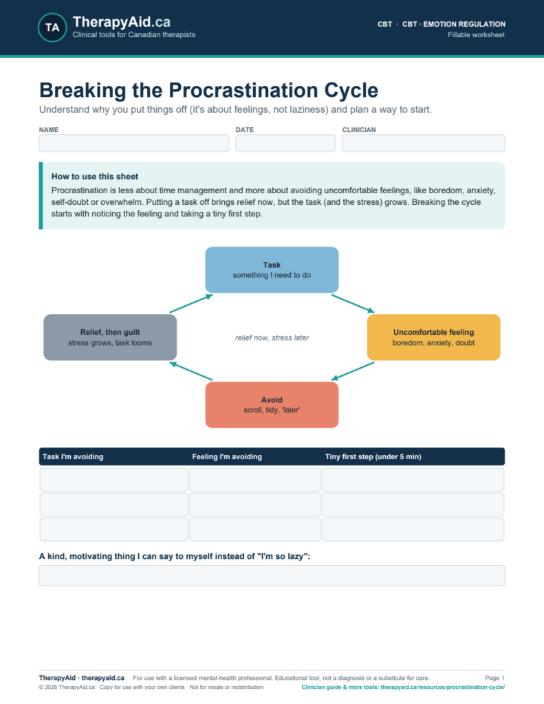Preview of the Breaking the Procrastination Cycle worksheet