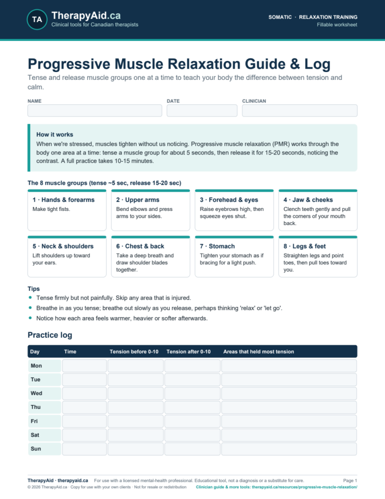 Preview of the Progressive Muscle Relaxation Guide & Log worksheet