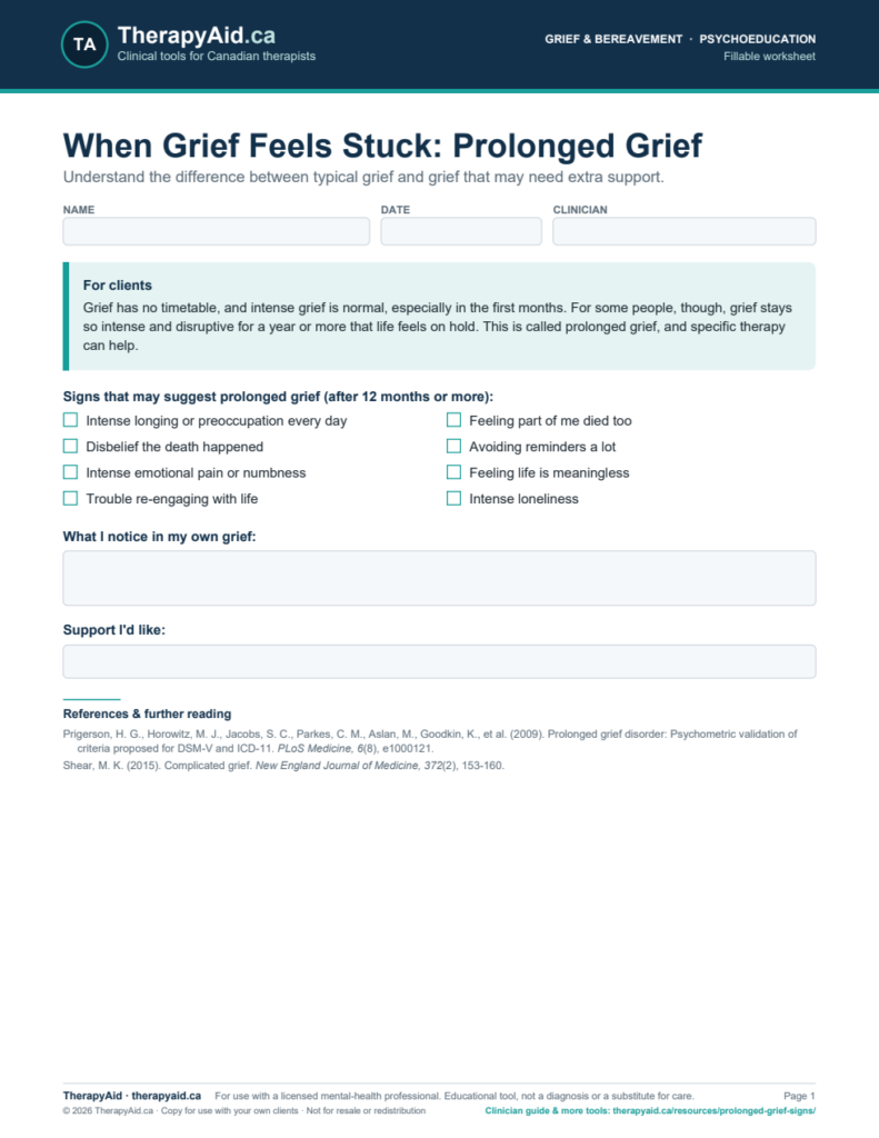 Preview of the When Grief Feels Stuck: Prolonged Grief worksheet