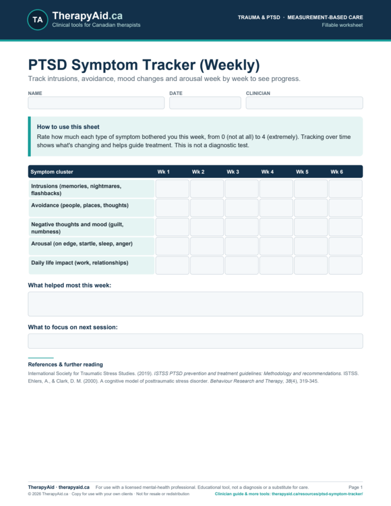 Preview of the PTSD Symptom Tracker (Weekly) worksheet