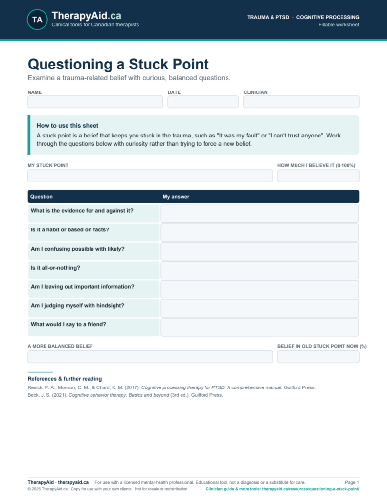 Preview of the Questioning a Stuck Point worksheet