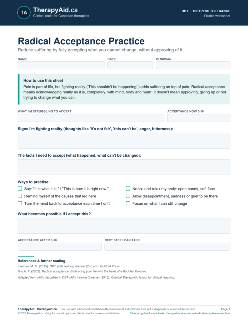Preview of the Radical Acceptance Practice worksheet