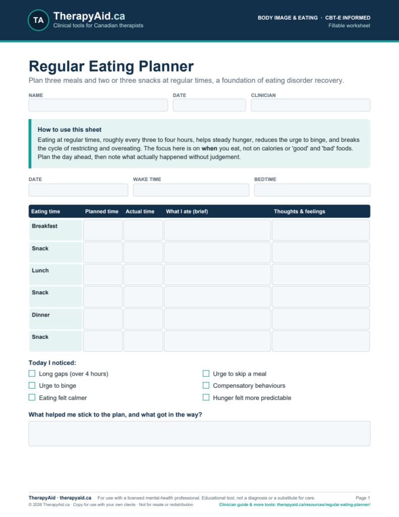 Preview of the Regular Eating Planner worksheet