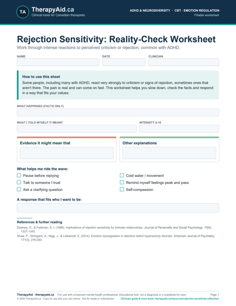 Preview of the Rejection Sensitivity: Reality-Check Worksheet worksheet