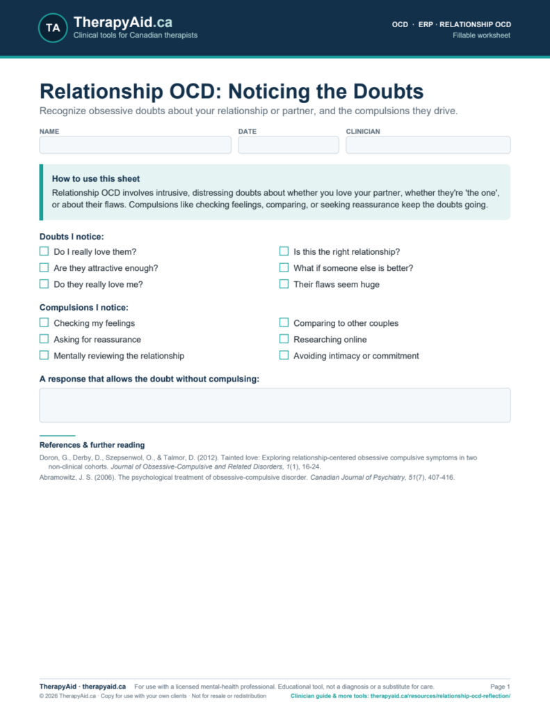 Preview of the Relationship OCD: Noticing the Doubts worksheet