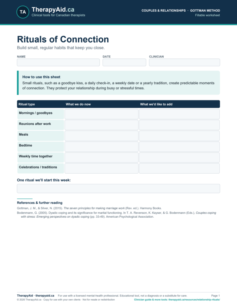Preview of the Rituals of Connection worksheet
