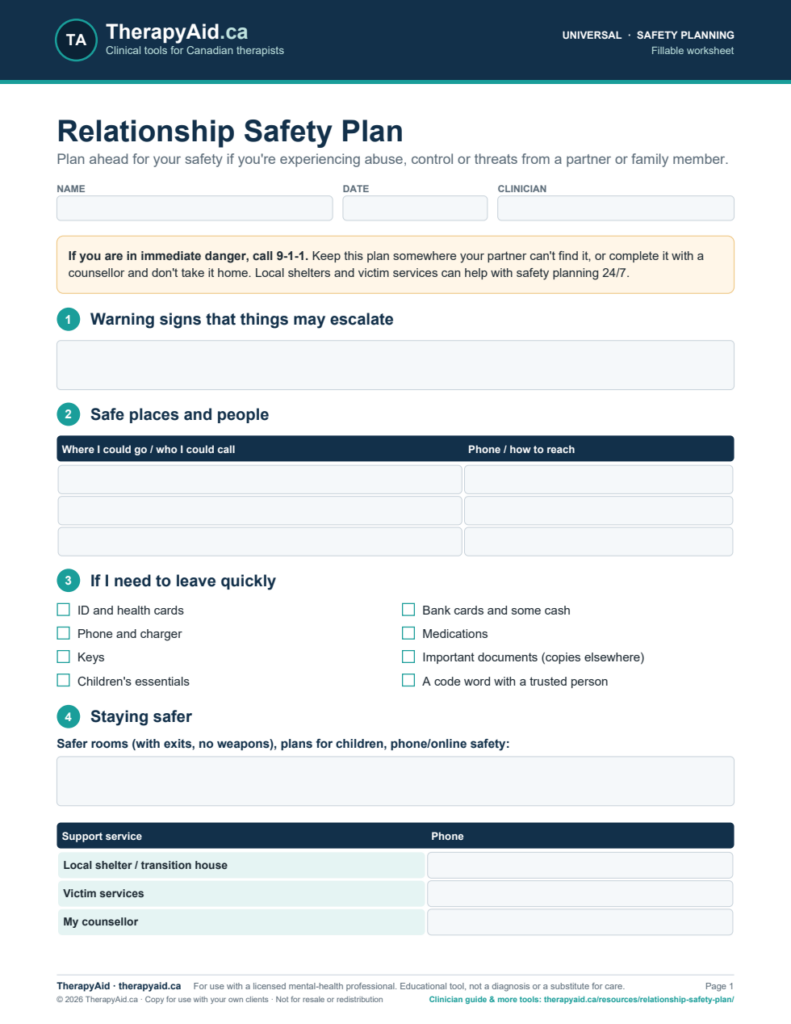 Preview of the Relationship Safety Plan worksheet