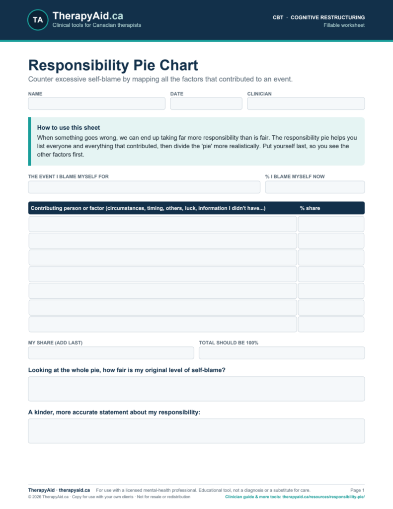 Preview of the Responsibility Pie Chart worksheet