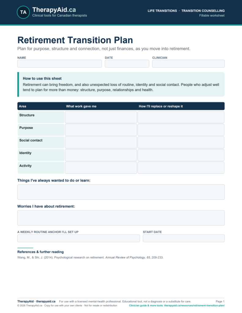 Preview of the Retirement Transition Plan worksheet
