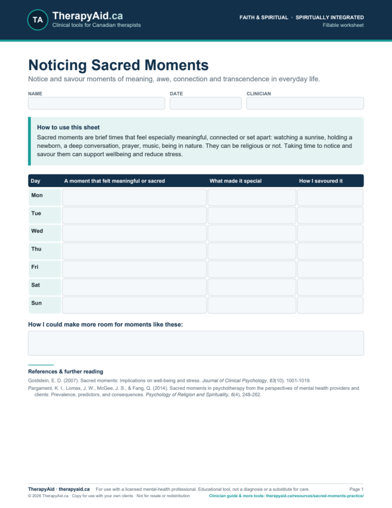 Preview of the Noticing Sacred Moments worksheet