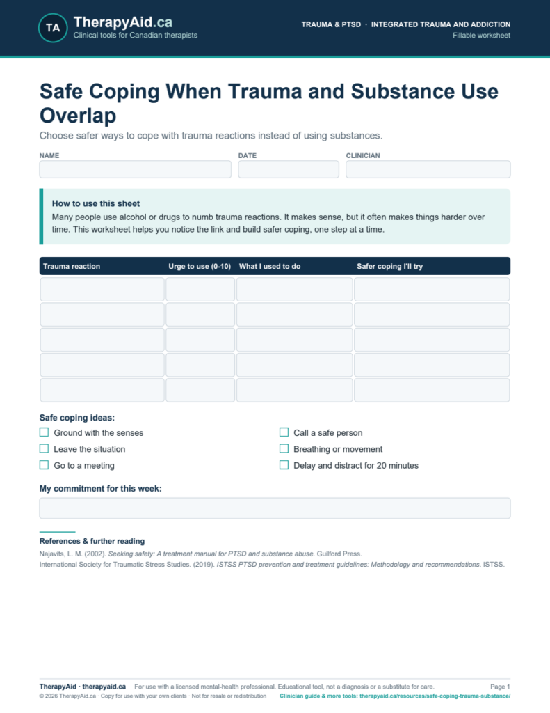 Preview of the Safe Coping When Trauma and Substance Use Overlap worksheet