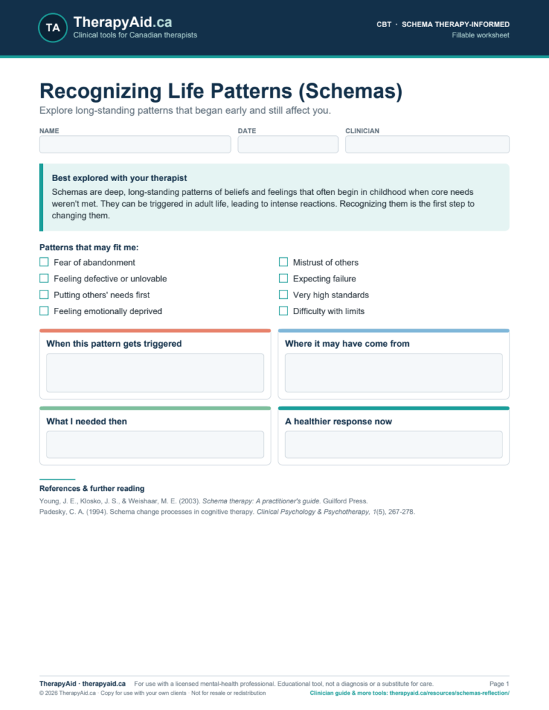 Preview of the Recognizing Life Patterns (Schemas) worksheet
