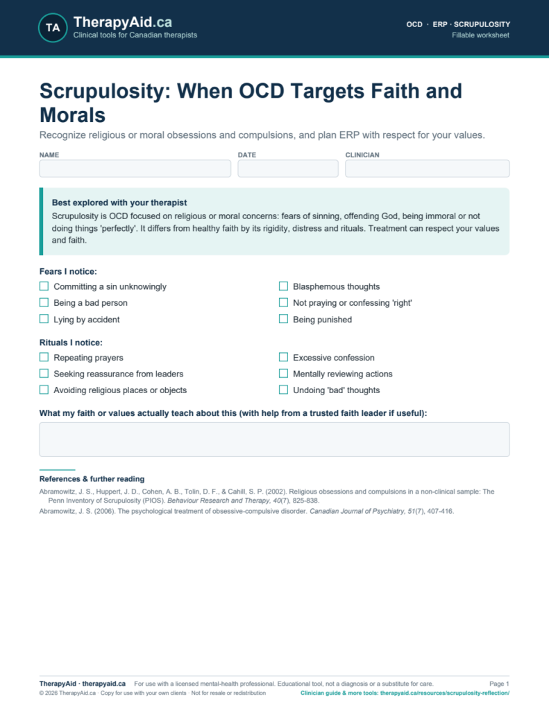 Preview of the Scrupulosity: When OCD Targets Faith and Morals worksheet