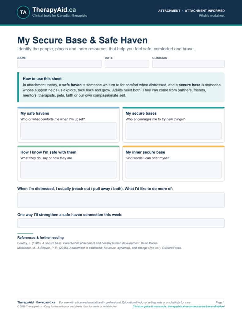 Preview of the My Secure Base & Safe Haven worksheet