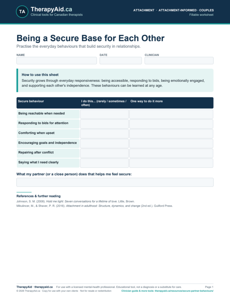 Preview of the Being a Secure Base for Each Other worksheet