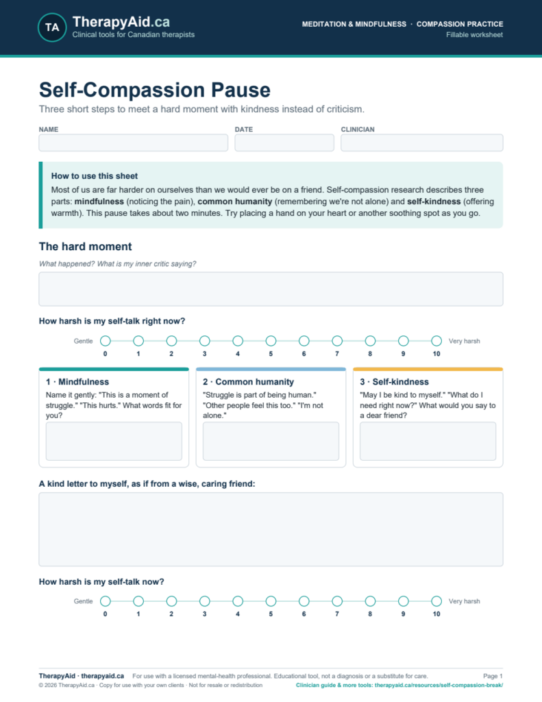 Preview of the Self-Compassion Pause worksheet