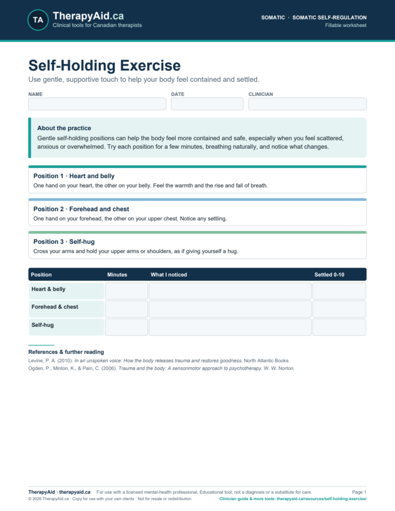 Preview of the Self-Holding Exercise worksheet