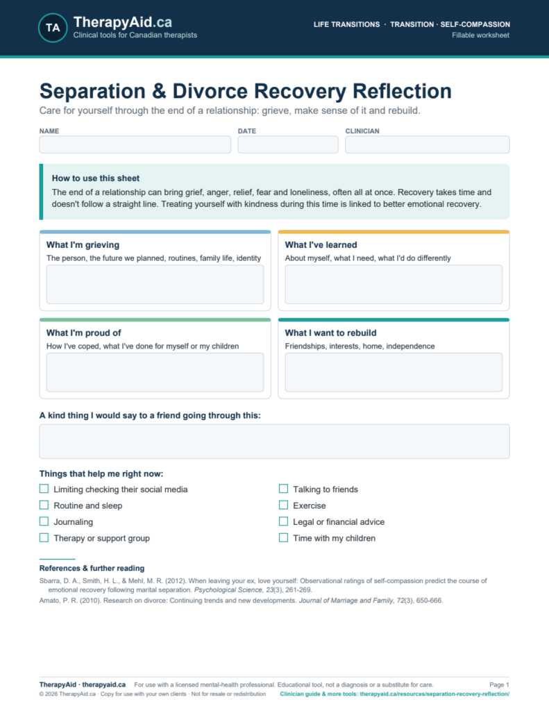 Preview of the Separation & Divorce Recovery Reflection worksheet