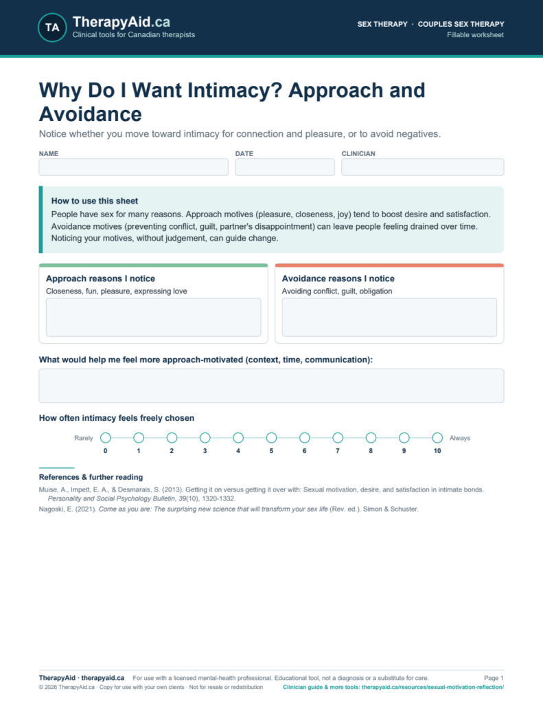 Preview of the Why Do I Want Intimacy? Approach and Avoidance worksheet