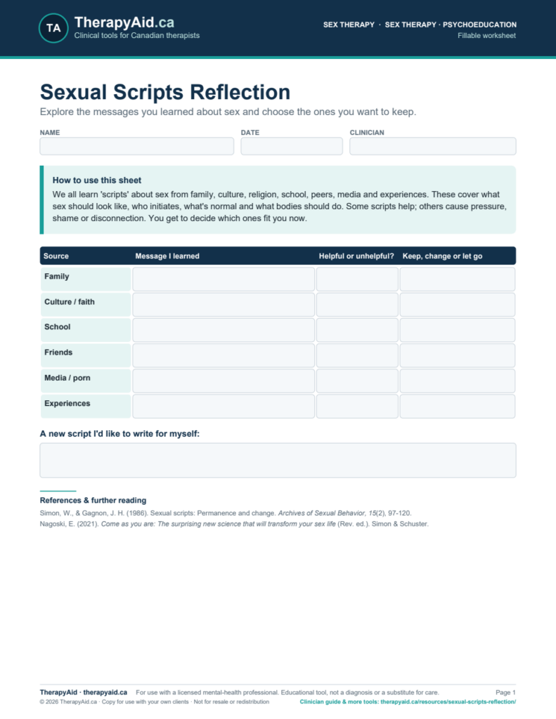 Preview of the Sexual Scripts Reflection worksheet