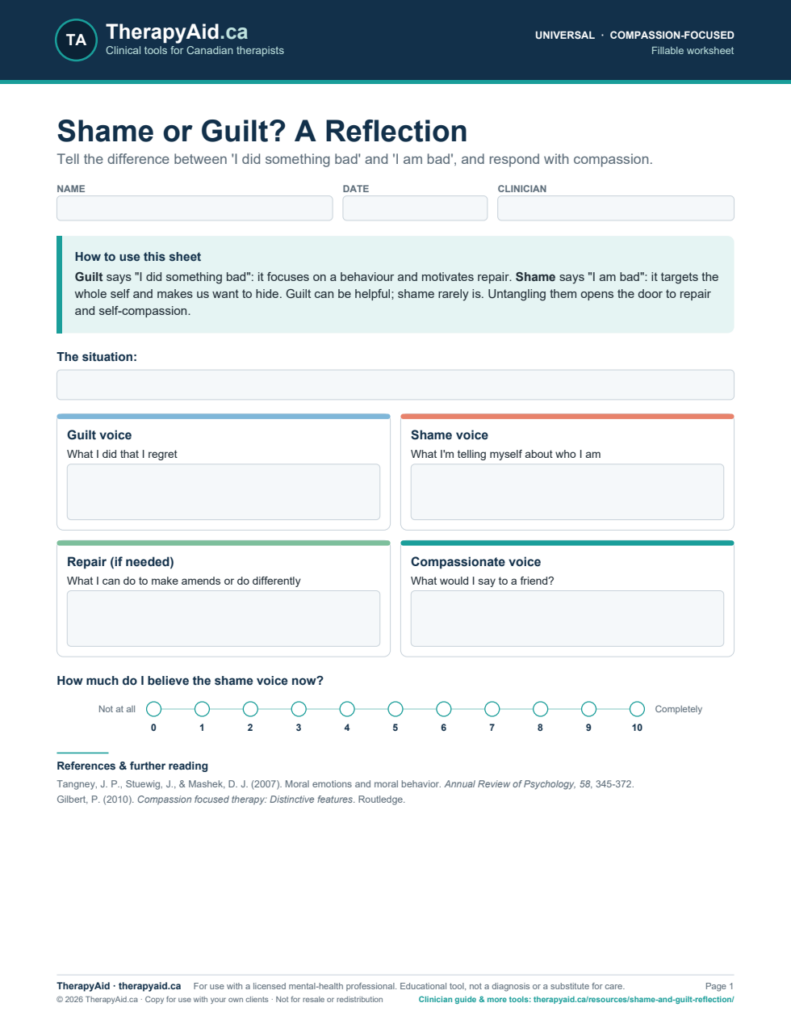 Preview of the Shame or Guilt? A Reflection worksheet