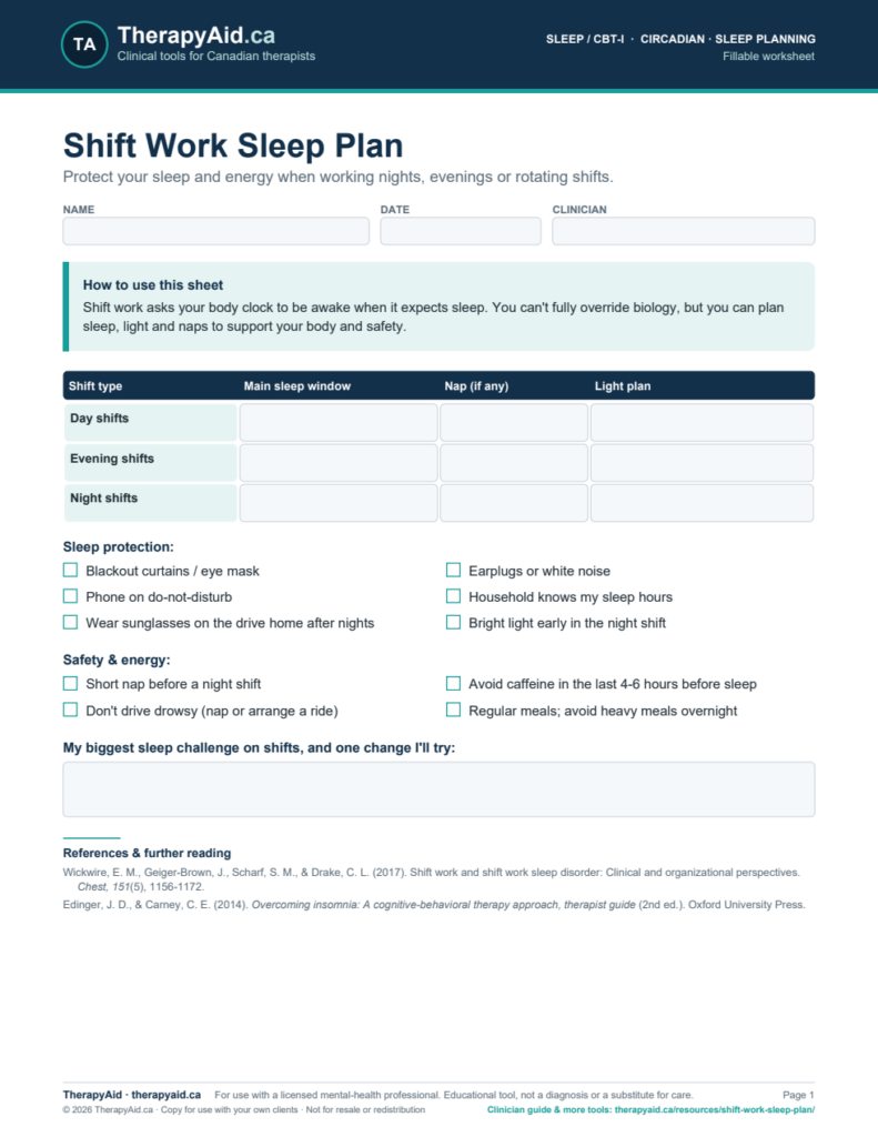 Preview of the Shift Work Sleep Plan worksheet