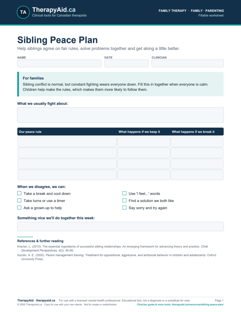 Preview of the Sibling Peace Plan worksheet