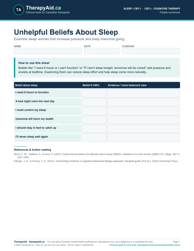 Preview of the Unhelpful Beliefs About Sleep worksheet