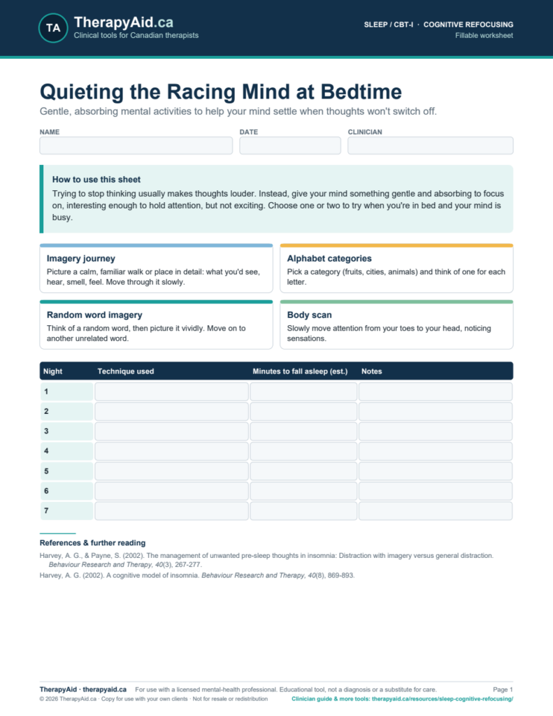 Preview of the Quieting the Racing Mind at Bedtime worksheet