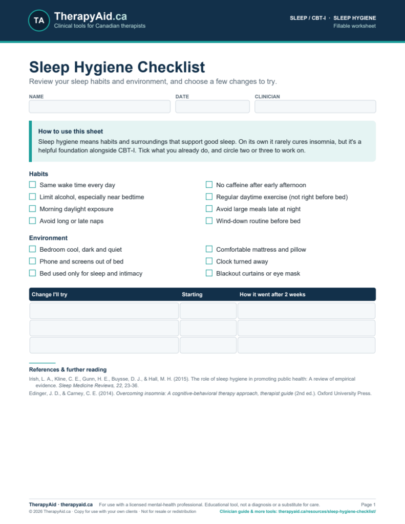 Preview of the Sleep Hygiene Checklist worksheet