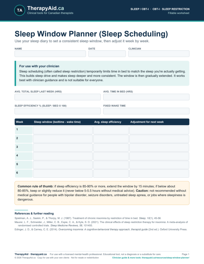 Preview of the Sleep Window Planner (Sleep Scheduling) worksheet
