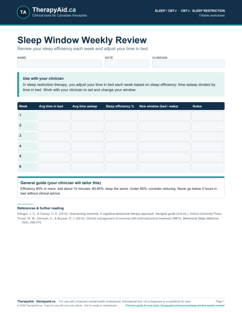 Preview of the Sleep Window Weekly Review worksheet