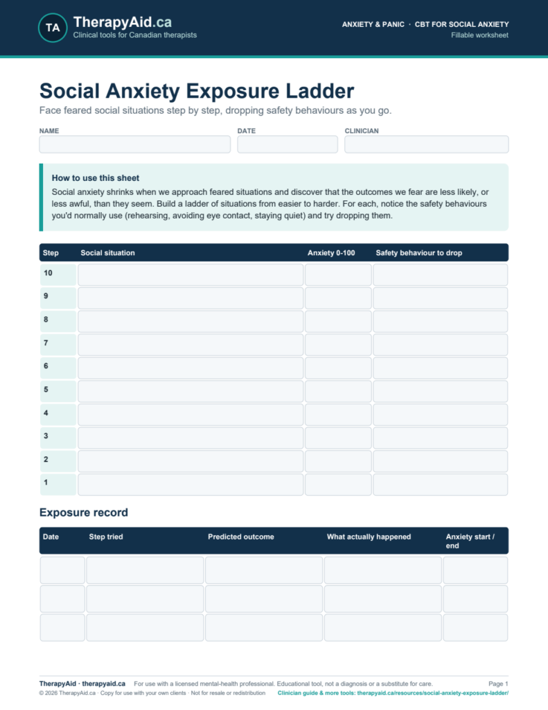 Preview of the Social Anxiety Exposure Ladder worksheet