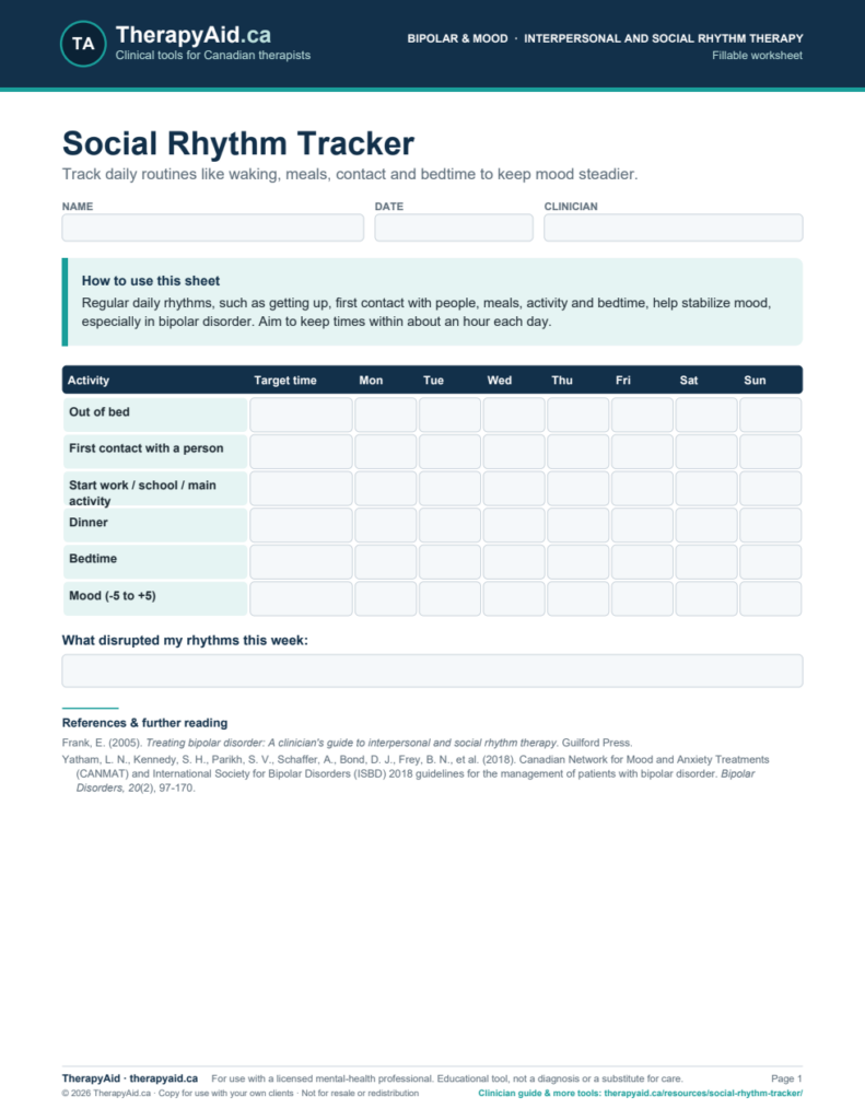 Preview of the Social Rhythm Tracker worksheet
