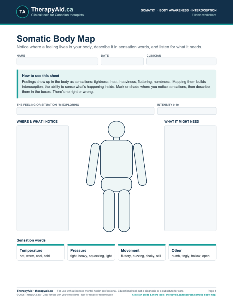 Preview of the Somatic Body Map worksheet