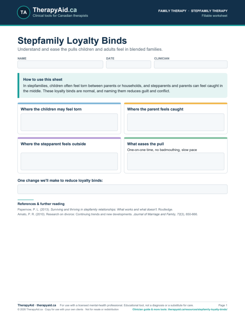 Preview of the Stepfamily Loyalty Binds worksheet